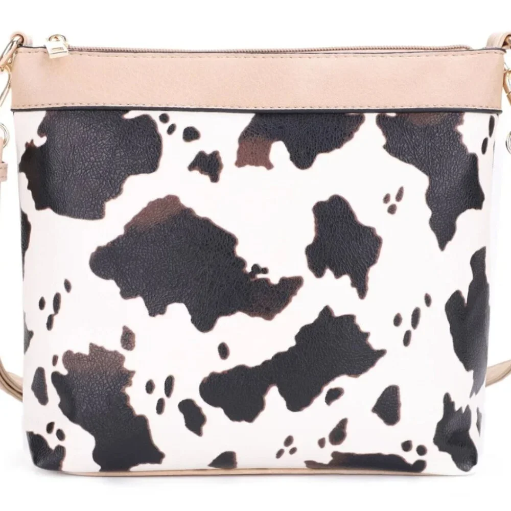 Cow Print Hobo & Crossbody Bag Set – 2pc Vegan Leather Shoulder Bag Purse Combo